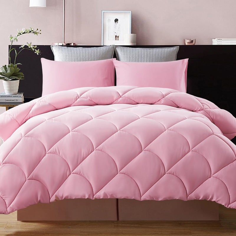 Decroom Lightweight Full Comforter Set with 2 Pillow Sham - 3 Pieces Set - Quilted Down Alternative Comforter/Duvet Insert for All Season - Pink - Full Size - Image 1